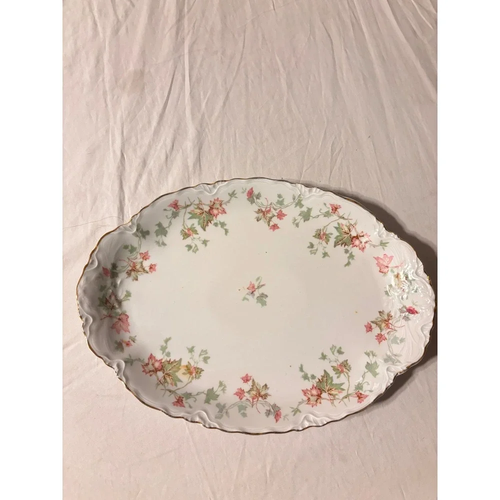 Hutschenreuther Selb Platters Set 2 White Pink Floral Bavaria US Zone Good 15in